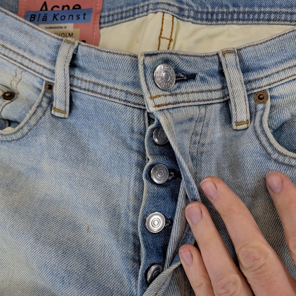 Acne Studios Bla Konst River Lt Blue FW19 Tapered Jeans Mens 30x26 Made in Italy - Picture 6 of 10